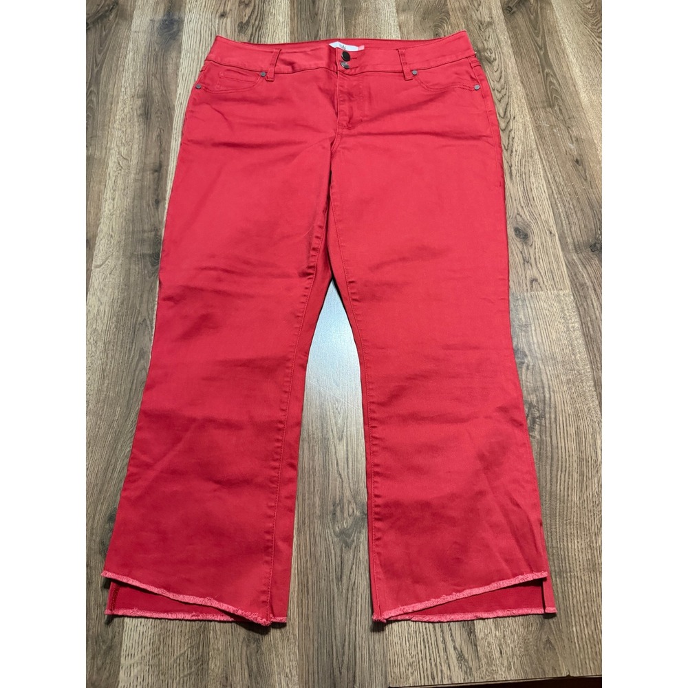 Cabi Jeans Women Size 16 Red Denim Pants Raw Hem Double Button Hi-Low Crop